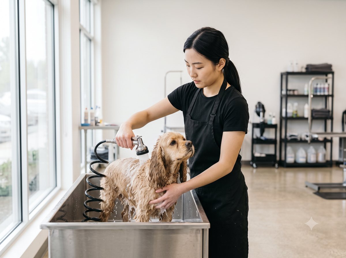 Bathing station in the grooming studio