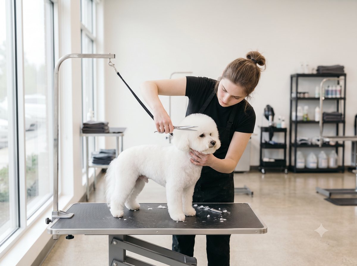 Scissor finishing at the grooming table